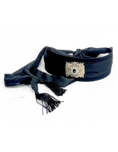 Ceinture Orientale en Satin Noir avec Boucle Dorée – Élégance et Raffinement pour Caftan et Takchita  - 1