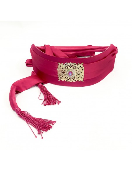 Ceinture Orientale en Satin Rose Fuchsia avec Boucle Dorée – Élégance et Raffinement pour Caftan et Takchita  - 1