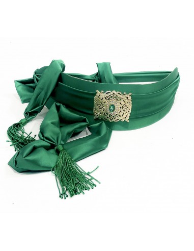 Ceinture Orientale en Satin vert avec Boucle Dorée – Élégance et Raffinement pour Caftan et Takchita  - 1