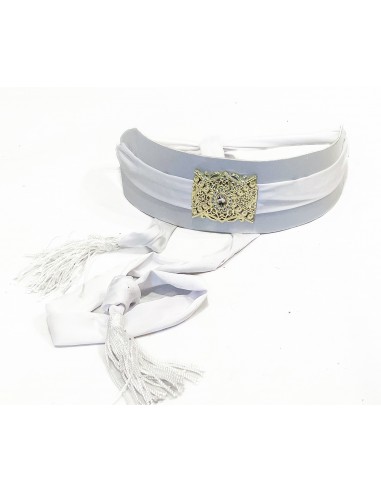 Ceinture Orientale en Satin Blanc avec Boucle Dorée – Élégance et Raffinement pour Mariage et Caftan  - 1