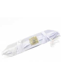 Ceinture Orientale en Satin Blanc avec Boucle Dorée – Élégance et Raffinement pour Mariage et Caftan  - 1 2