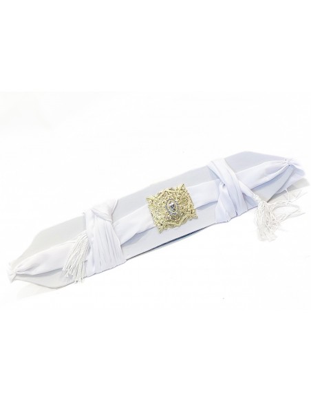 Ceinture Orientale en Satin Blanc avec Boucle Dorée – Élégance et Raffinement pour Mariage et Caftan  - 2