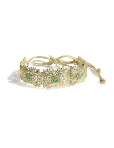 Ceinture Dorée Traditionnelle avec Pierres Vertes turquoise et Motifs Finement Sculptés  - 2 2