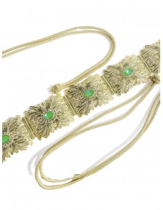 Ceinture Dorée Traditionnelle avec Pierres Vertes turquoise et Motifs Finement Sculptés  - 2