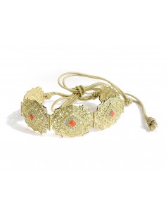 Ceinture Dorée Artisanale avec Pierres Orange et Motifs Finement Ciselés  - 1 2