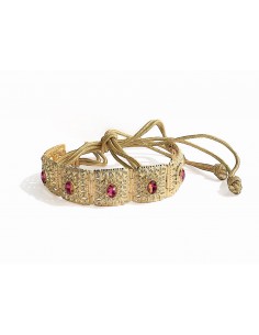 Ceinture Dorée Artisanale avec Pierres Roses orangé et Détails Finement Ciselés  - 1 2