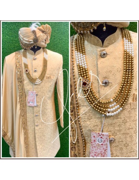 Sherwani Mariage - Élégance Royale en Maharaja Beige | Taille 38 à 44  - 5