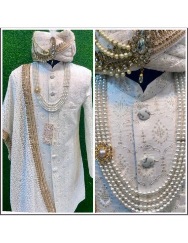 Sherwani de Mariage Maharaja Blanc - Élégance et Tradition | Taille 38 à 44  - 4