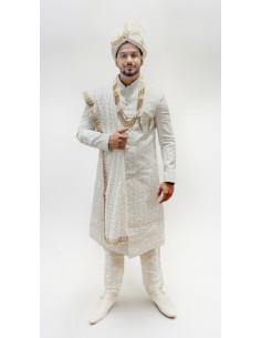 Sherwani de Mariage Maharaja Blanc - Élégance et Tradition | Taille 38 à 44  - 1