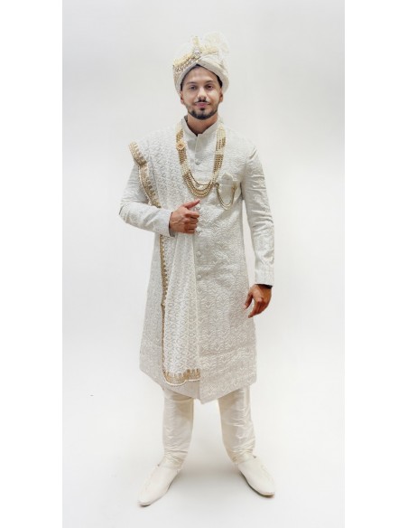 Sherwani de Mariage Maharaja Blanc - Élégance et Tradition | Taille 38 à 44  - 1