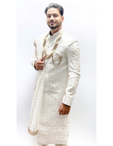 Sherwani de Mariage Maharaja Blanc - Élégance et Tradition | Taille 38 à 44  - 3