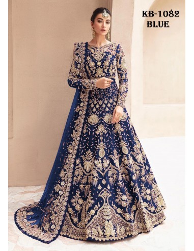 Robe de Mariage Indienne Brodée - Élégance et Raffinement Bleu Royal  - 1