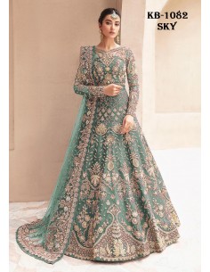 Robe de Mariage Indienne Brodée - Élégance et Raffinement Vert Menthe  - 1