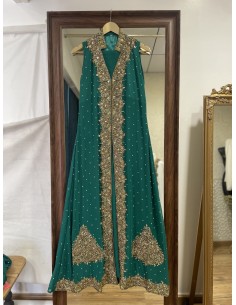 Robe de Soirée indienne vert et doré  - 1 2