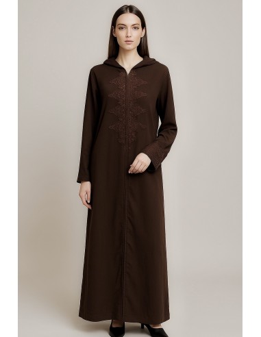 Djellaba Femme Moderne et Traditionnelle Marocaine Élégante avec Broderie et Capuche -Tenue Chic pour Quotidien bronze  - 1