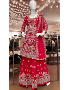Lehenga choli Sania rose et argenté  - 1 2