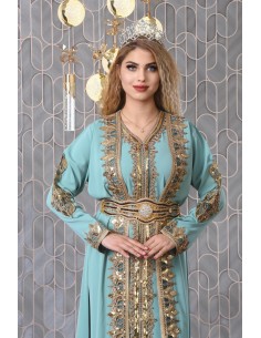 Takchita 2 Pièces Brodée Dorée – Robe de Cérémonie Orientale Luxe du 38 au 44 - Vert d'eau  - 1 2