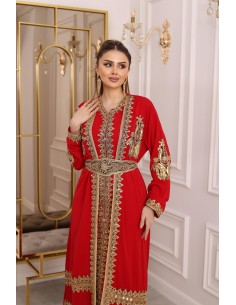 Takchita Luxe Brodée Dorée – 2 Pièces Élégance Orientale (Du 38 au 44) Rouge  - 1 2