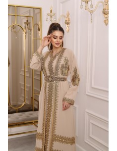 Takchita Luxe Brodée Dorée – 2 Pièces Élégance Orientale (Du 38 au 44) Beige  - 1 2