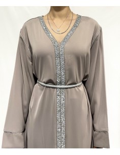Caftan pas cher femme – avec ceinture ajustable - Taupe  - 1 2