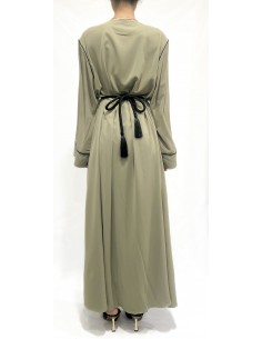 Caftan pas cher femme – avec ceinture ajustable - Vert  - 2 2