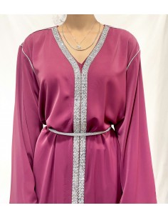 Caftan pas cher femme – avec ceinture ajustable - Rose  - 1 2