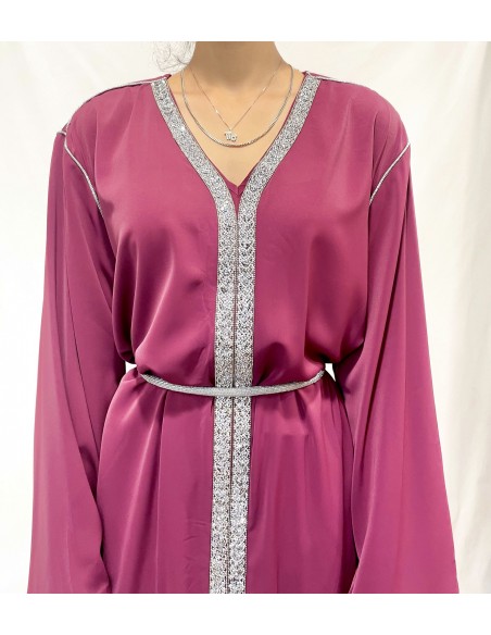 Caftan pas cher femme – avec ceinture ajustable - Rose  - 2