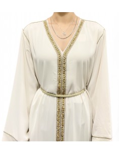 Caftan pas cher femme – avec ceinture ajustable - Beige dore  - 1 2