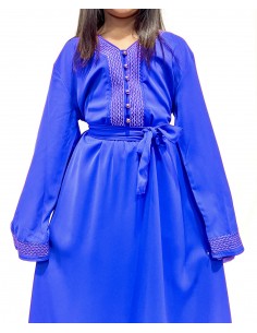 Robe longue pas cher bleu à broderies dorées pour enfant  - 1 2