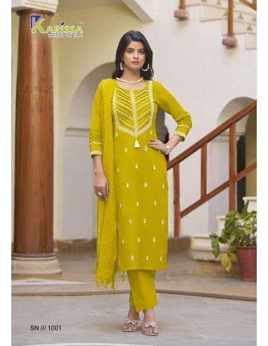Ensemble 3 pièces Samaira by Karissa Salwar Kameez churidar anarkali vert anis  - 1