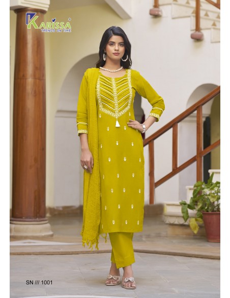 Ensemble 3 pièces Samaira by Karissa Salwar Kameez churidar anarkali vert anis  - 1