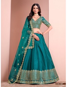 Lehenga Choli Bollywood Glamour - Tenue Indienne de Mariage Élégante (Tailles 36 à 46) Bleu vert royal  - 1 2