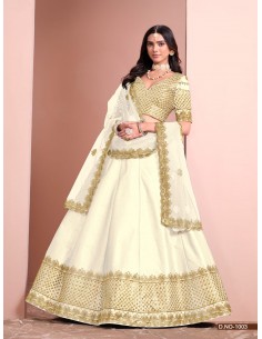Lehenga Choli Bollywood Glamour - Tenue Indienne de Mariage Élégante (Tailles 36 à 46) Blanc creme  - 1 2