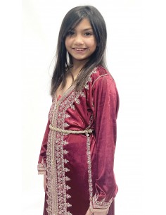 Caftan Enfant Velours Bordeaux - Broderies Dorées Élégantes | Missindya  - 2 2