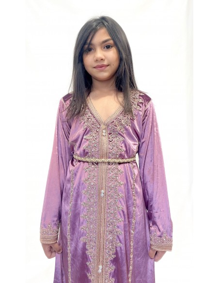 Caftan Enfant Velours violet parme- Broderies Dorées Élégantes | Missindya  - 2