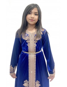 Caftan Enfant Velours bleu royal- Broderies Dorées Élégantes | Missindya  - 1 2