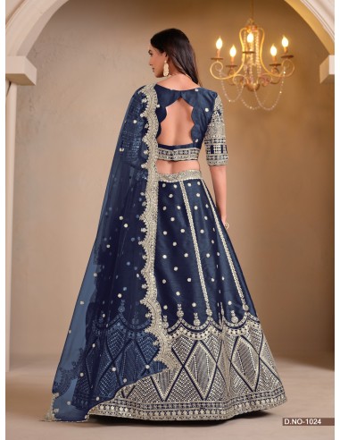 Lehenga Choli de Mariage Luxe Brodé – Bleu Marine -Haute gamme – Taille 36 à 46  - 3