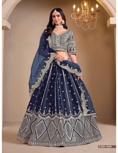 Lehenga Choli de Mariage Luxe Brodé – Bleu Marine -Haute gamme – Taille 36 à 46  - 1