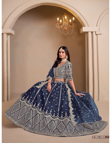 Lehenga Choli de Mariage Luxe Brodé – Bleu Marine -Haute gamme – Taille 36 à 46  - 2