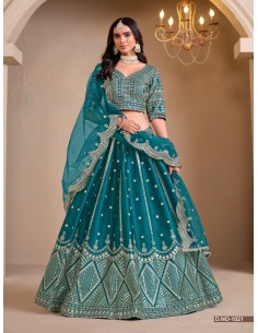 Lehenga Choli de Mariage Luxe Brodé – Vert Paon -Haute gamme – Taille 36 à 46  - 1