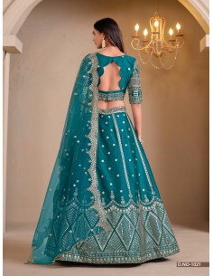 Lehenga Choli de Mariage Luxe Brodé – Vert Paon -Haute gamme – Taille 36 à 46  - 1 2