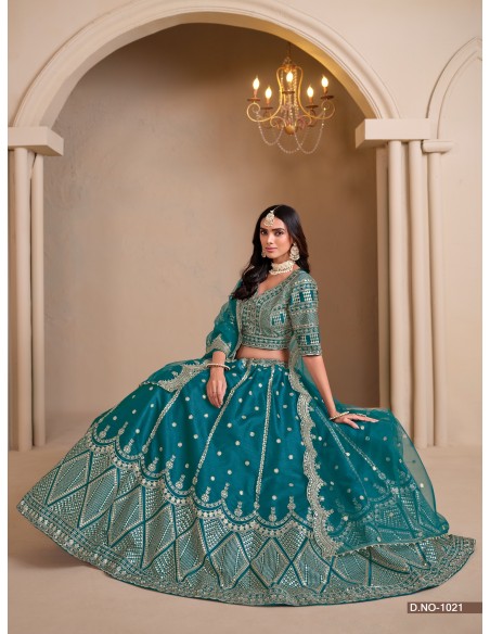 Lehenga Choli de Mariage Luxe Brodé – Vert Paon -Haute gamme – Taille 36 à 46  - 3