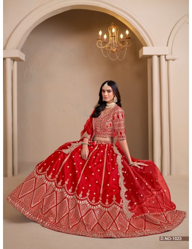 Lehenga Choli de Mariage Luxe Brodé – Rouge -Haute gamme – Taille 36 à 46  - 2