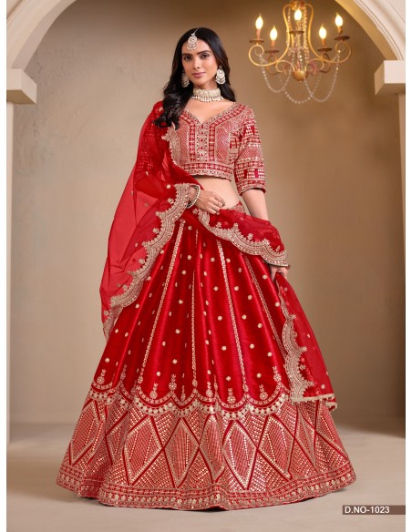 Lehenga Choli de Mariage Luxe Brodé – Rouge -Haute gamme – Taille 36 à 46  - 1