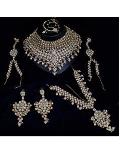 Parure bijoux indienne kundan Jewel blanc doré  - 1