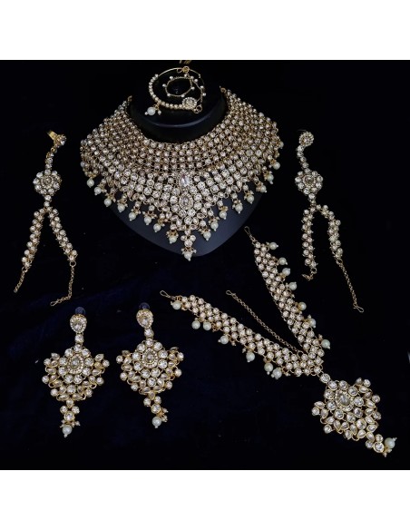 Parure bijoux indienne kundan Jewel blanc doré  - 1