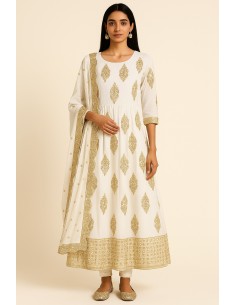 Anarkali blanc cassé avec sequins dorées  - 1