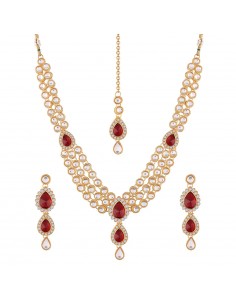 Parure de Bijoux Traditionnels Dorés avec Pierres rouge et dore  - 1