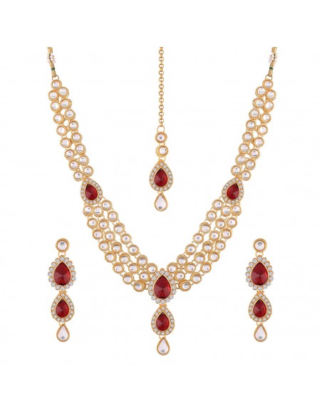 Parure de Bijoux Traditionnels Dorés avec Pierres rouge et dore  - 1