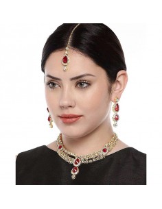 Parure de Bijoux Traditionnels Dorés avec Pierres rouge et dore  - 1 2